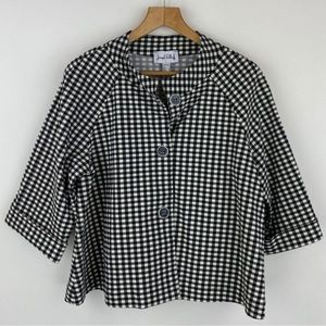 Joseph Ribkoff Checkered 3-Button Cropped Sleeve Jacket Top